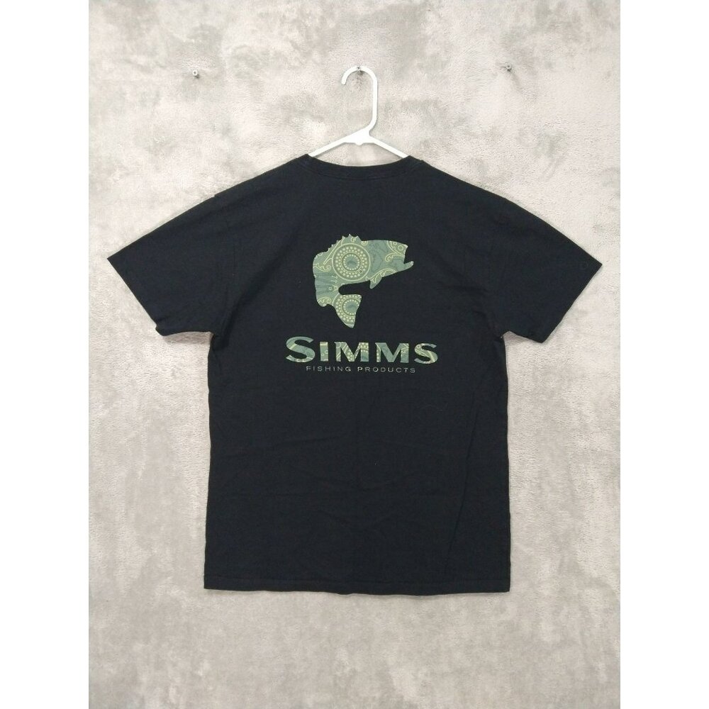 Simms Fishing Shirt Mens Medium Black Graphic Print Short Sleeve Outdoors